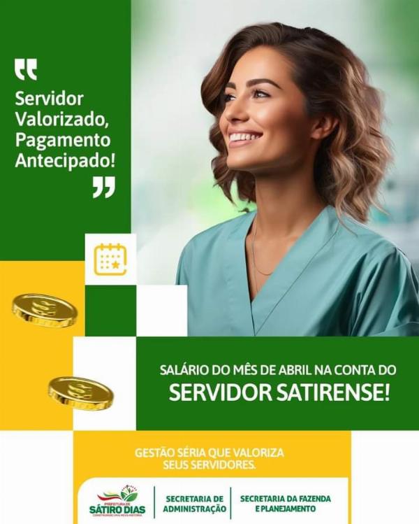 Prefeitura de Sátiro Dias antecipa salário do servidor público 