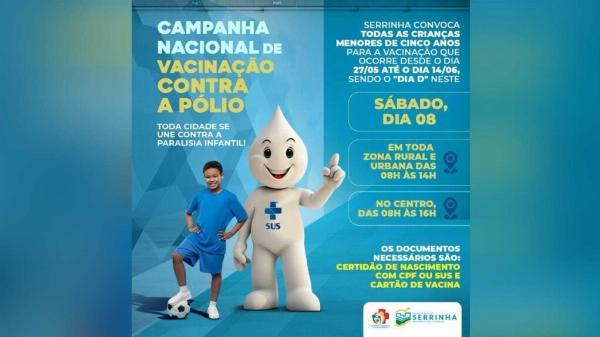 Prefeitura convoca responsáveis para vacinação de crianças contra a poliomoelite em Srrrinha